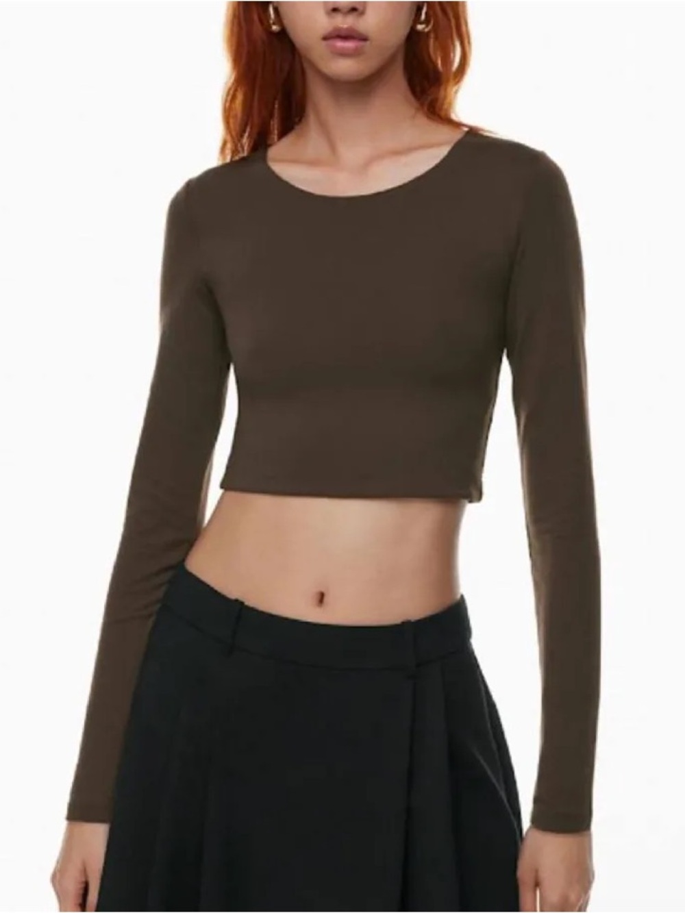 Aritzia Babaton Contour Crew Cropped Longsleeve in Brown